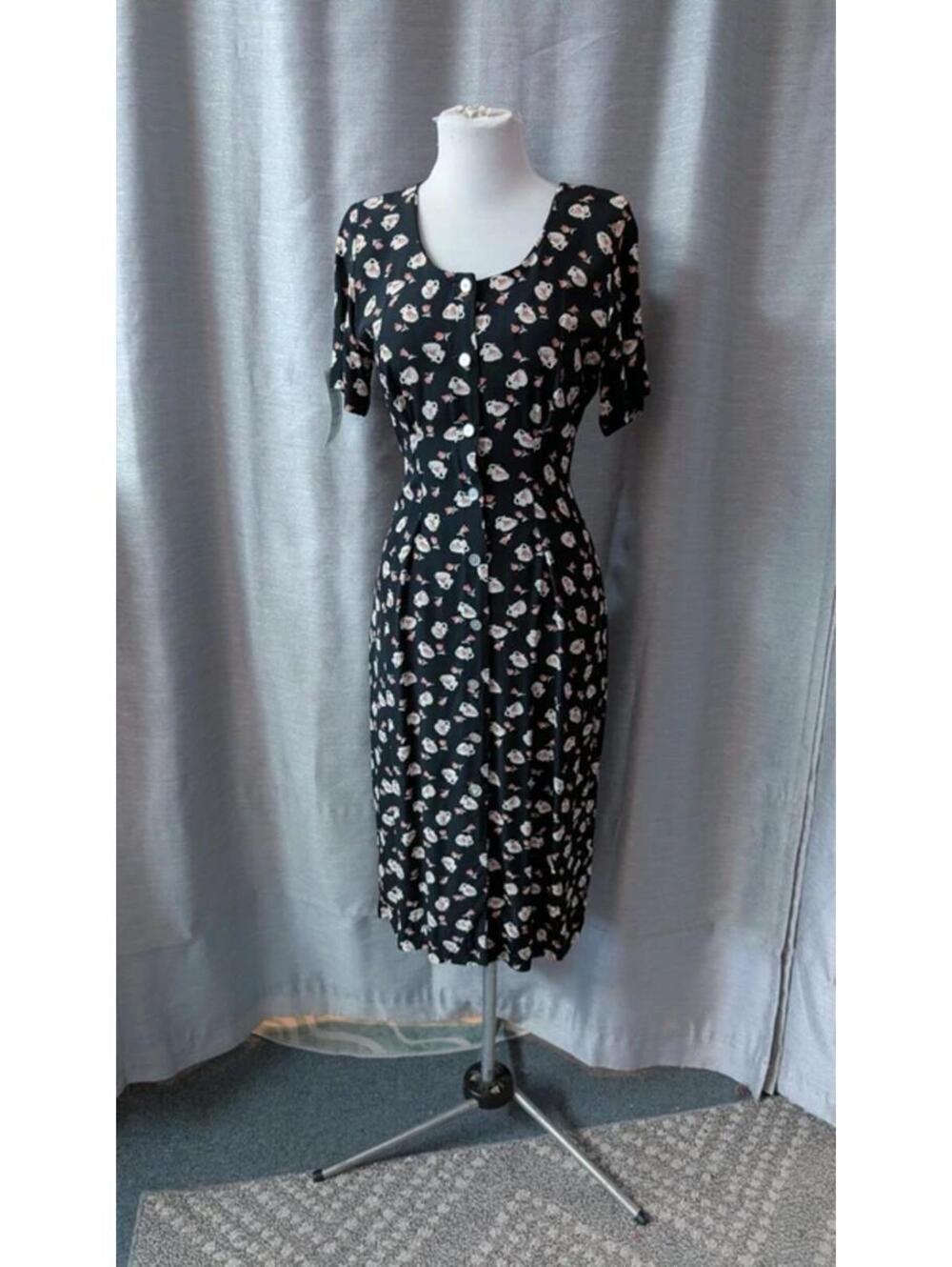 SOLD Vintage 90s Rayon Teapot Print Dress S